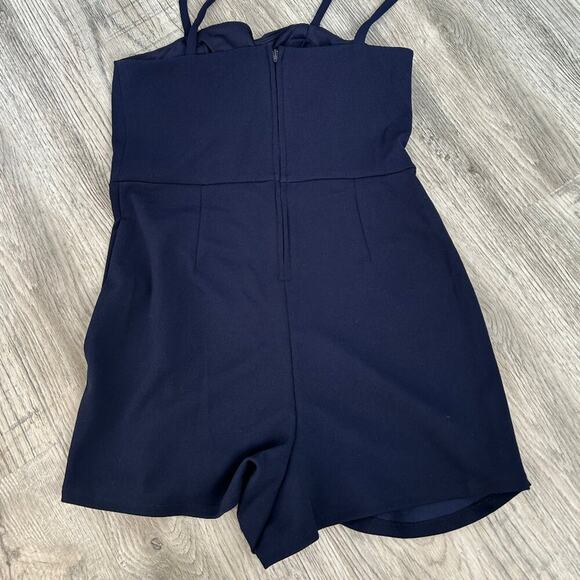 Crystal Doll Navy Ruffle Wrap Romper Spaghetti Strap Zip Back Size M Medium - Picture 2 of 12